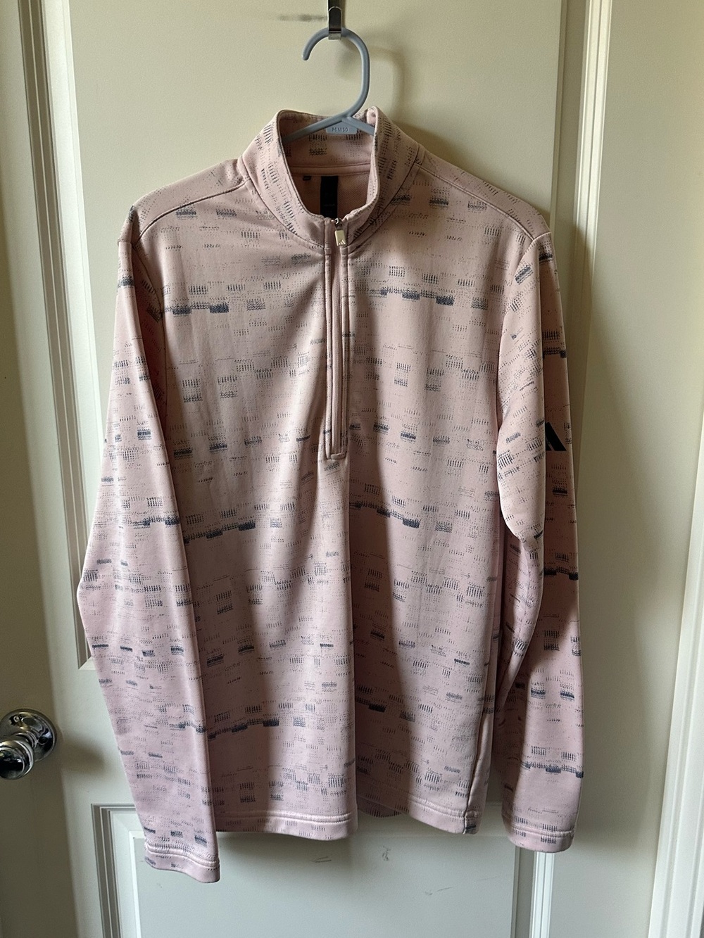 Adidas Men's Core Printed Quarter Zip Golf Pullover Sand Pink Size S Mock Neck